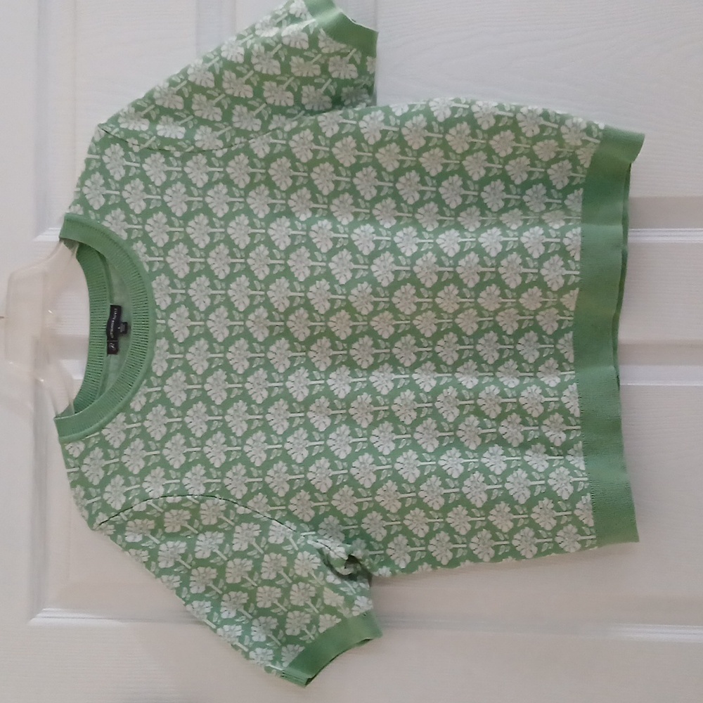 Adrianna Papell Short Sleeve Sweater Mint Green Floral Size Large